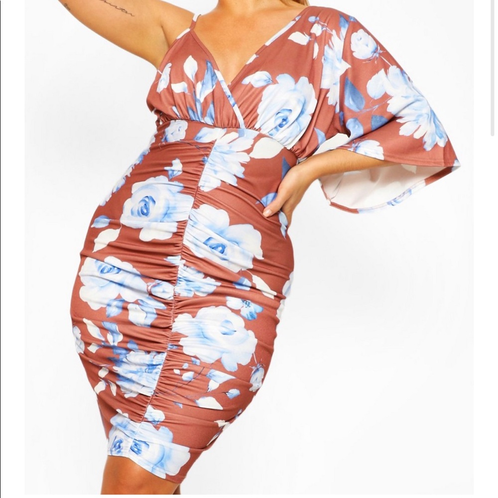 Boohoo Plus One Shoulder Floral Dress BNWT
